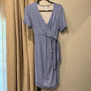 Seraphine Maternity US 10 Blue Faux Wrap Dress